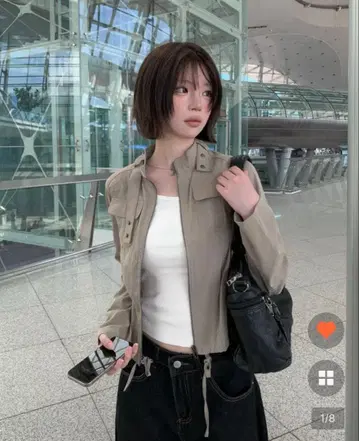포켓 세미 크롭 슬림 밀리터리 자켓