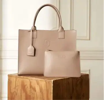 Her lip to 베이지 가죽 토트백과 파우치