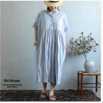 Veritecoeur 스카이블루 셔츠 원피스 반팔