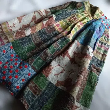 몽족 수제 린넨 린넨 바틱 패치워크 스커트 에스닉