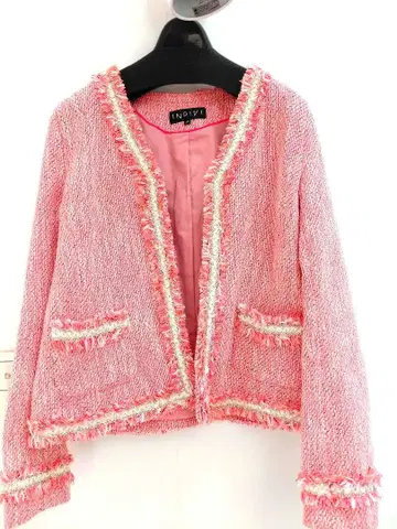 INDIVI 프린지 네온 노카라 자켓 38 핑크