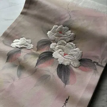 작가 물건 나고야 오비 자수의 아름다운 꽃 무늬 구촌 순수 실크 기모노