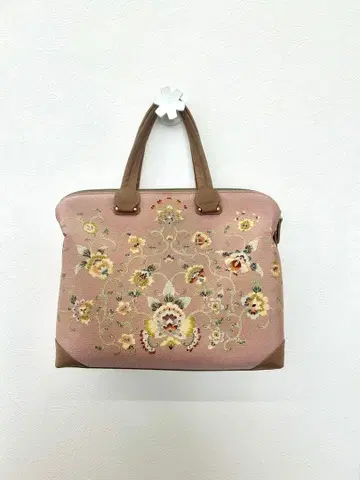 OKAJIMA 오카쥬 교유젠 꽃무늬 핸드백 기모노 가방 핑크