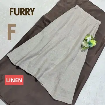퍼리 FURRY 린넨 플레어 스커트 린넨 롱 스커트 허리밴딩