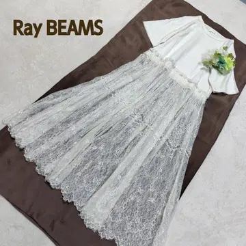 Ray BEAMS / 레이스 시어 절개 T셔츠 원피스
