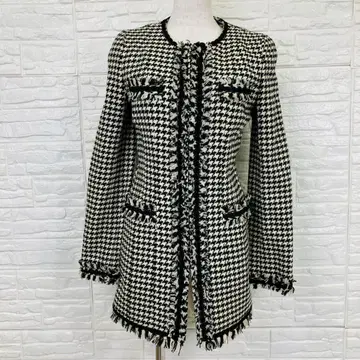 MATERIA 트위드 노카라 코트 하운드투스 36 [ F2-5834 ]