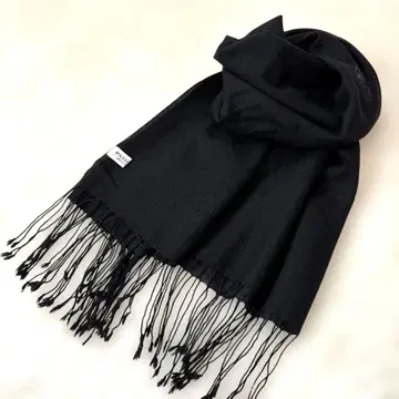 PASHMINA 캐시미어 100% 스톨 블랙 프린지 부착 CASHMERE