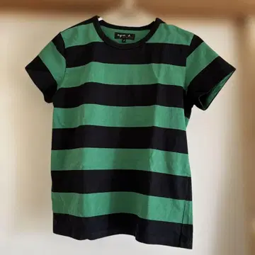 [인기 배색 새상품급] agnes b. 보더T 그린 블랙 3 일본제