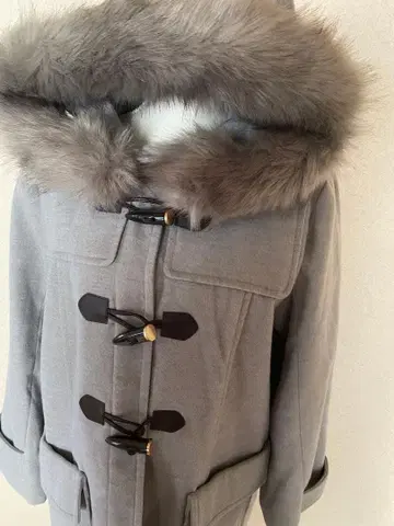 그레이 더플 코트 퍼 후드