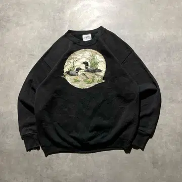 90s USA제 DELTA 아비새 프린트 맨투맨 네이처 동물 애니멀