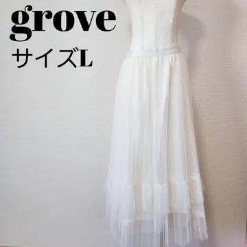 grove 화이트 샤샤 스커트 플레어 L 고급 성숙/러블리 A0151