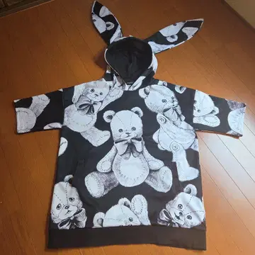 ankoROCK 앙코록 테디베어 토끼 귀 반팔 후드티