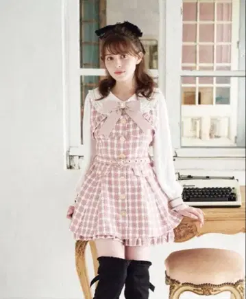 LIZLISA 리즈리사 체크 트위드 셋업 핑크