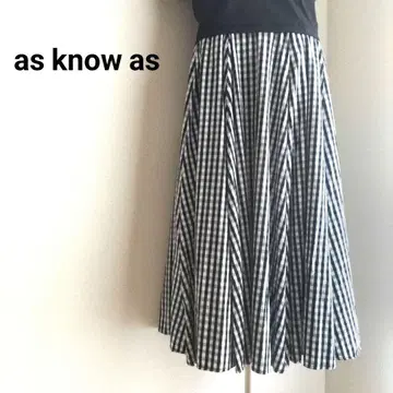 as know as 롱 스커트 턱 플레어 화이트 블랙 깅엄 체크