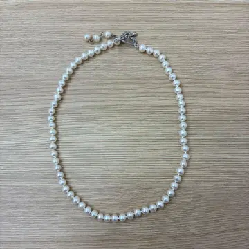 실버 펄 목걸이 6mm 하트 금장 장식 광택 강함