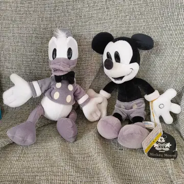 미키마우스와 도널드 덕 봉제 인형 2체 세트 흑백