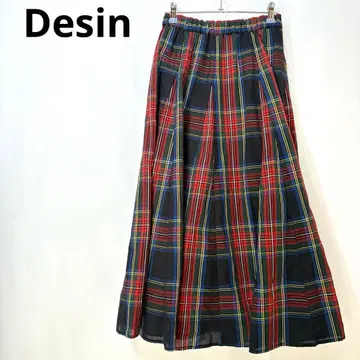 Desin 플레어 롱 스커트 블랙 레드 체크 무늬 사이즈 1