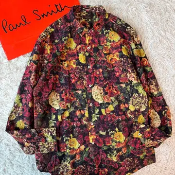 미사용급 XL 폴스미스 컬렉션 긴팔 셔츠 꽃무늬 장미 레드 플라워