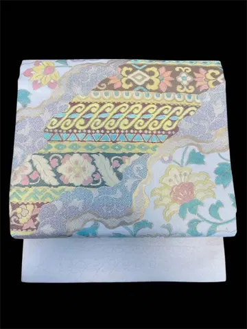 순수 실크 나고야 오비 꽃 문양 기하학 패턴 멀티 컬러 기모노 일본 의류