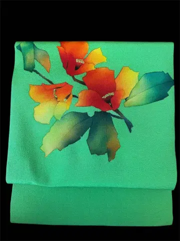 미사용 중고품 나고야 오비 순수 실크 그린 꽃무늬 기모노 일본 의류