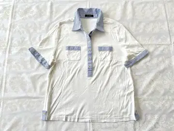 레리안 Leilian 화이트 x 스트라이프 고급 피케 셔츠 새상품급