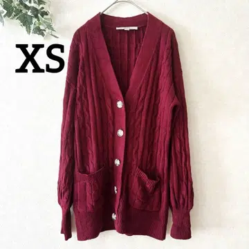 LOFT [ XS ] 버건디 케이블 짜임 가디건