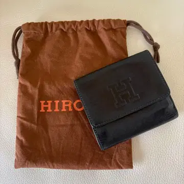 HIROFU (히로후) 천연 가죽 이단 접이식 미니 컴팩트 지갑 네이비