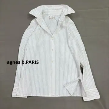 agnes b. 에네스베 스트라이프 긴팔 셔츠 화이트 38 프랑스제