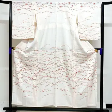 여름용 명주 츠케사게 단풍 쑥 흰색 바탕 기모노 051k u