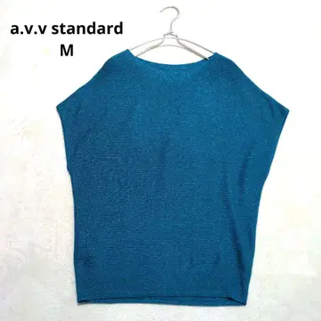a.v.vstandard 라메 니트 풀오버 프렌치 슬리브 청록색 M