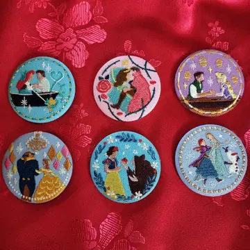 미사용 디즈니 프린세스 자수 캔뱃지 6개 세트