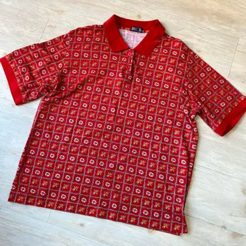 컨디션 최상 DAKS 닥스 빨간색 피케 셔츠 올 패턴 F 반팔 빅 사이즈