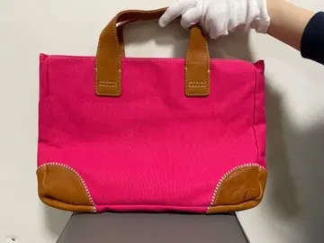 츠치야 가방 핑크 캔버스 가죽 토트백