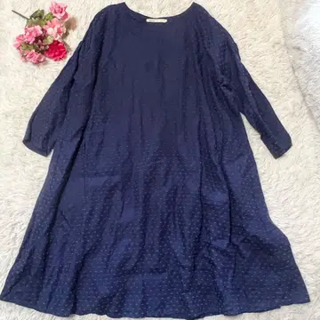 콩제페이에 정가 24800엔 린넨 혼방 컷 자카드 원피스 데님 블루