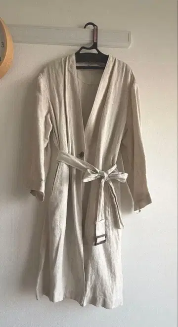 [ 새상품급 ] 23구 린넨 베이지 롱 코트 벨트 포함