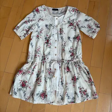 플라워 프린트 반팔 셔츠 드레스