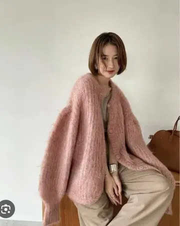 CLANE COLOR MOHAIR SHAGGY CARDIGAN 핑크