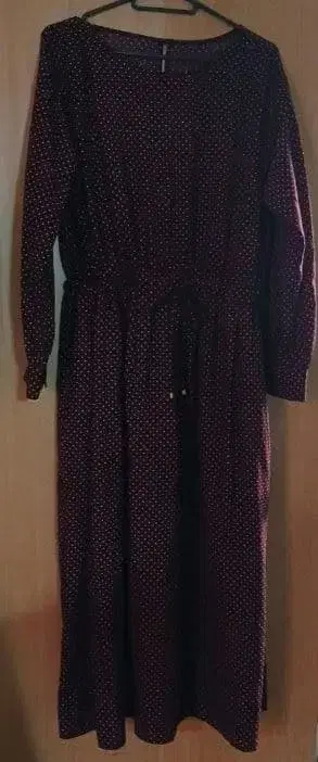 버건디 도트 무늬 맥시 원피스