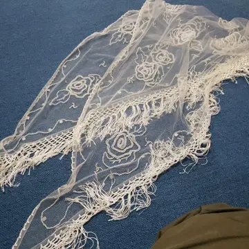 화이트 레이스 스톨 비즈 반짝임 꽃무늬 자수 삼각형 대형 숄