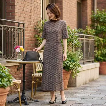 G6225*자라 ZARA 원피스 기하학 패턴 벨트 S 종아리 기장 브라운