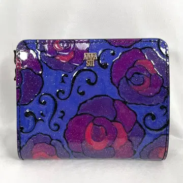 미사용 ANNA SUI 안나수이 접이식 지갑 에나멜 가죽 로즈
