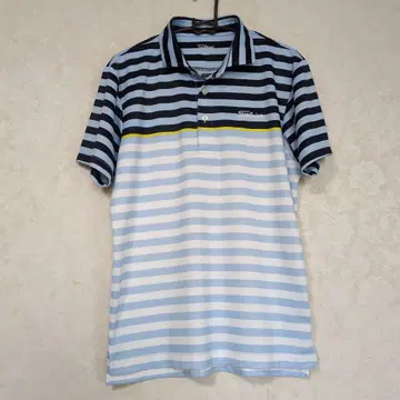 타이틀리스트 반팔 피케 셔츠 멀티 보더 스트레치 네이비 L