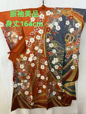 319) 기모노 후리소데 순수 실크 기장 164cm 새상품급