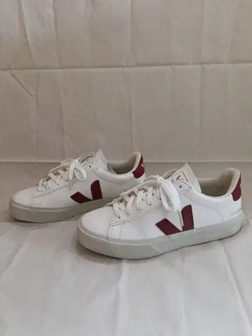 VEJA V-10 화이트/버건디 스니커즈