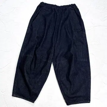 새상품급 츠무구 데님 틴커 팬츠 벌룬 입체 재단 인디고 일본제