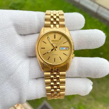 SEIKO 5 자동 와인딩 골드 데이데이트 뒷면 투명 클래식 디자인