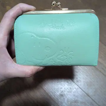 PEANUTS 스누피 소가죽 민트 그린 가마구치 지갑