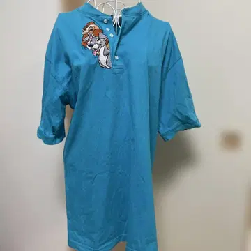 빈티지 자수 T셔츠 스카이블루 아리스토캣