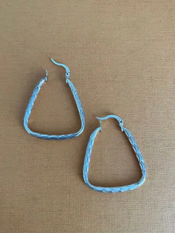 빈티지 실버925 사다리꼴 후프 귀걸이 스퀘어 엠보