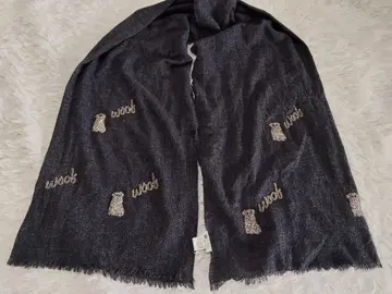 CITRUS 울 비즈 자수 강아지 패턴 대형 스톨 숄